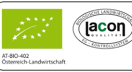 Minimal green certification badge as placeholder for LACON Bio Siegel: flat vector, green #2E7D32 with white text 'LACON BIO zertifiziert', simple leaf icon, centered, no gradients, no shadow, transparent background PNG, 800x500, for web use.